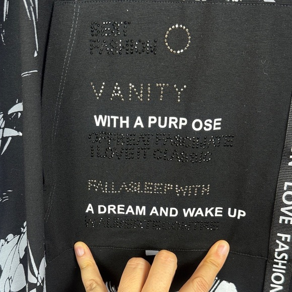 Tricotto Black Gray White Graphic Words Short Sleeve Oversized Tunic Dress - Picture 15 of 15